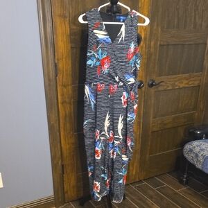 Apt. 9 Black Jumpsuit with Red and Blue Floral Design
